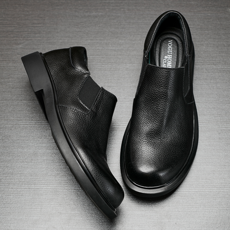 男鞋秋季时尚真皮休闲皮鞋一脚蹬透气黑色商务鞋时尚青年潮鞋子