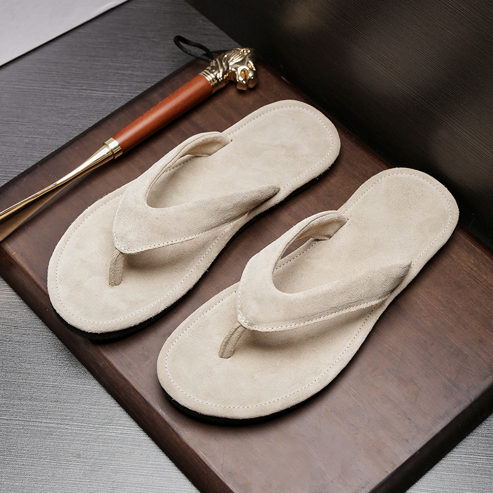 真皮夹脚拖鞋男平底简约凉拖鞋