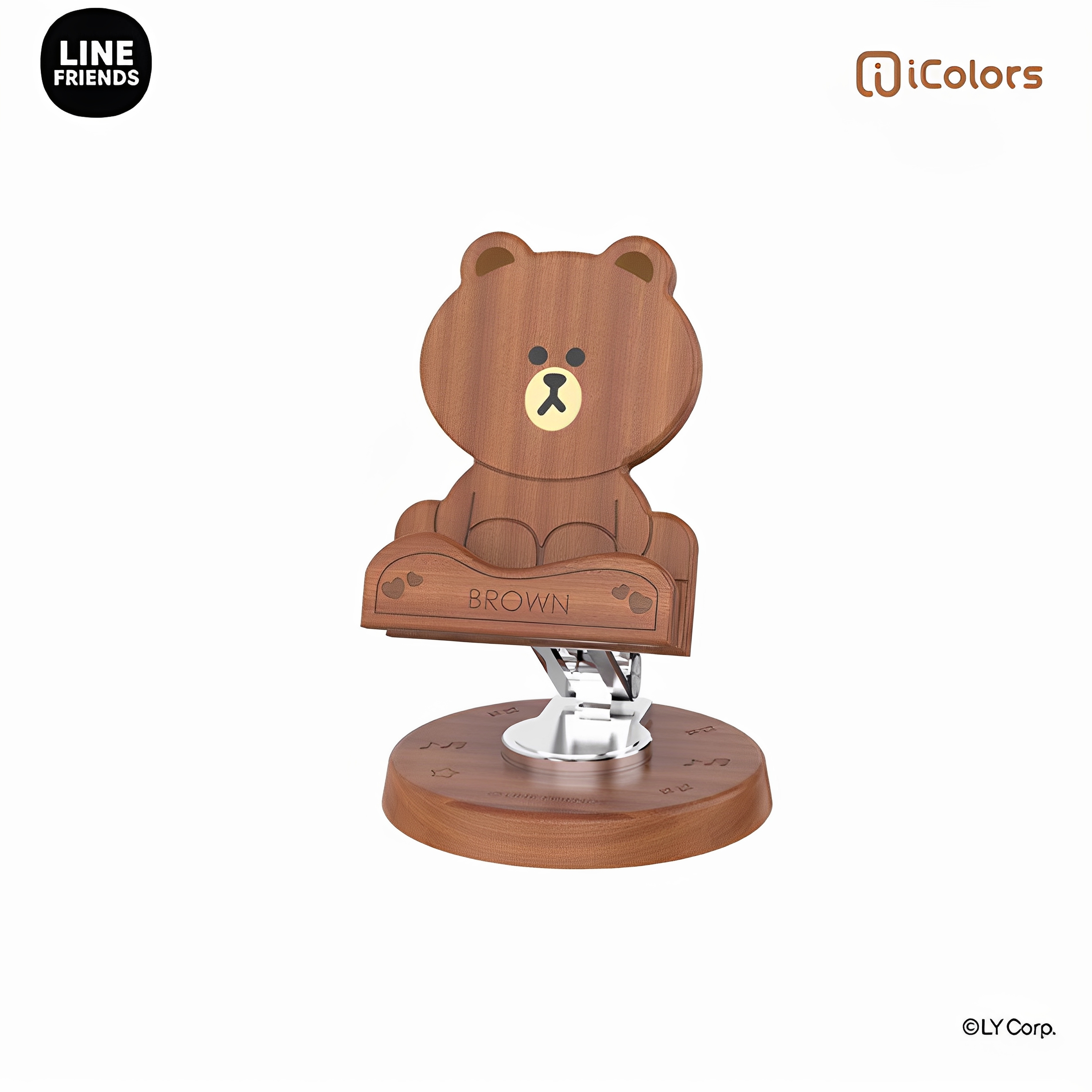 LINE FRIENDS布朗熊创意实木立体造型卡通手机通用360度旋转支架
