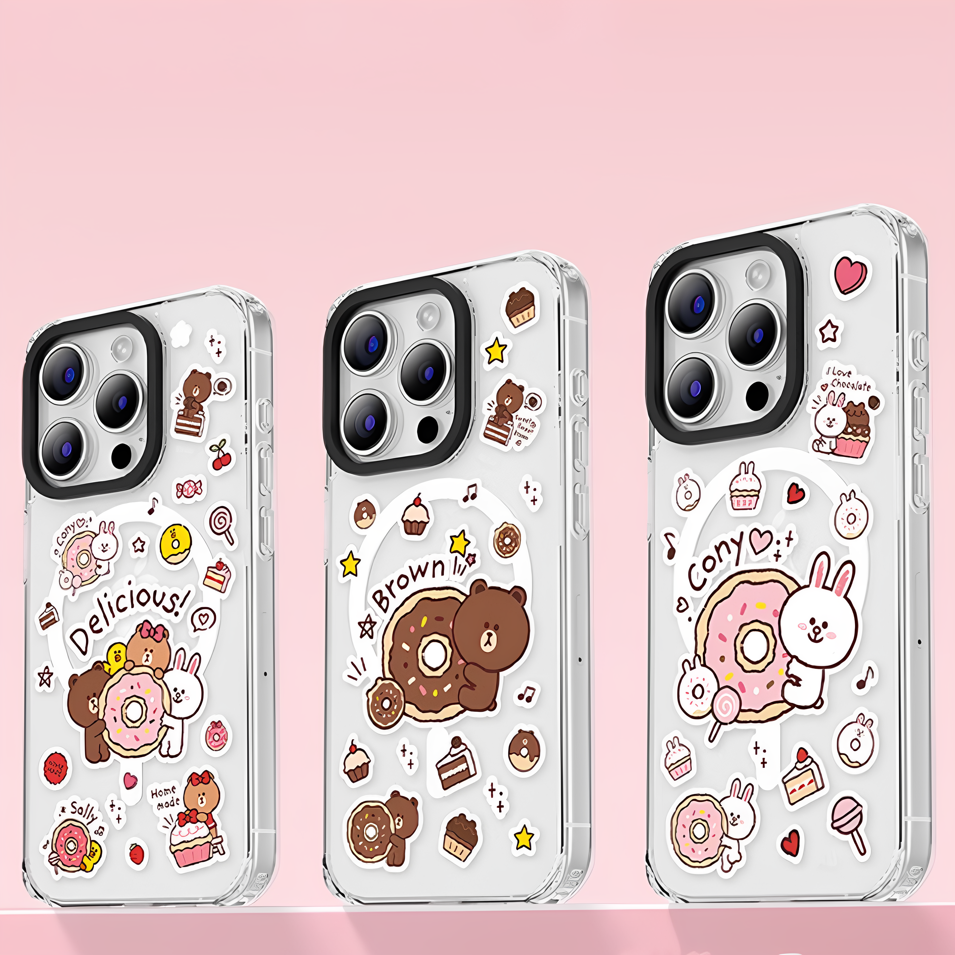正版LINE甜甜圈布朗熊可妮兔适用于iPhone17pro max磁吸手机壳Magsafe充电保护套苹果15pro软边硬低防摔套16