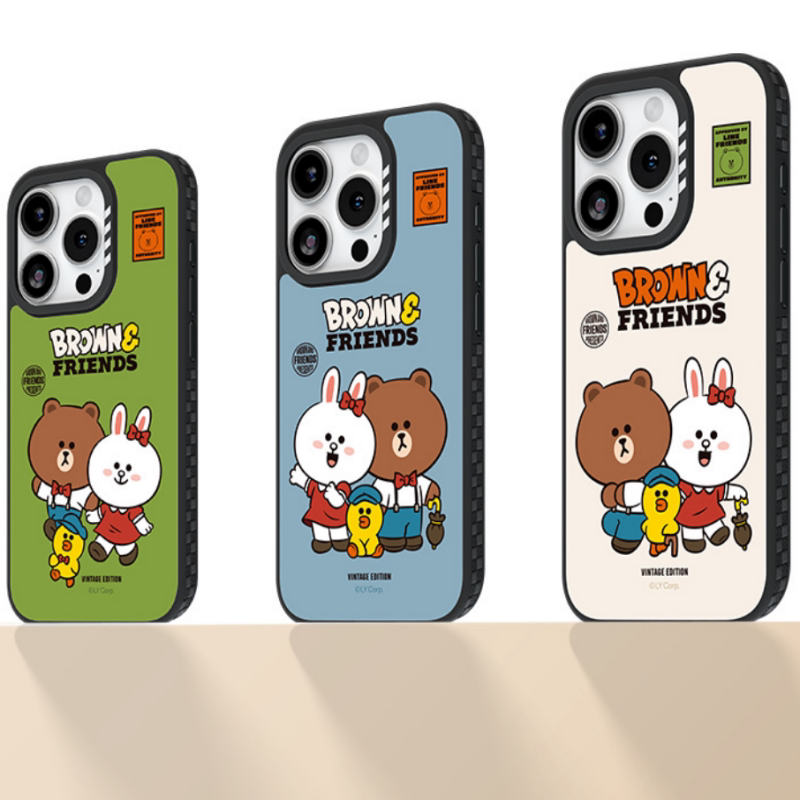 正版LINE FRIENDS布朗熊可妮兔莎莉鸡组合适用iphone16promax手机壳卡通Magsafe磁吸充电苹果15pro防摔保护套