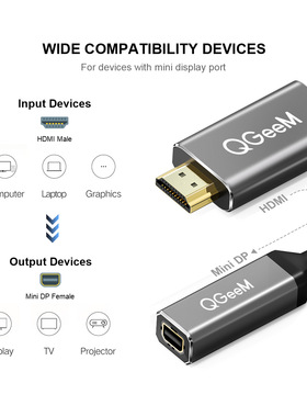 HDMI转MINI DP转接器适配器4K30Hz高清线连接笔记本电脑显示器