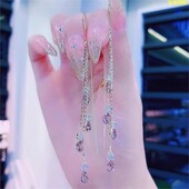 耳饰999 流苏时尚 韩国气质耳环2025新款 潮紫色水滴925银针耳线长款