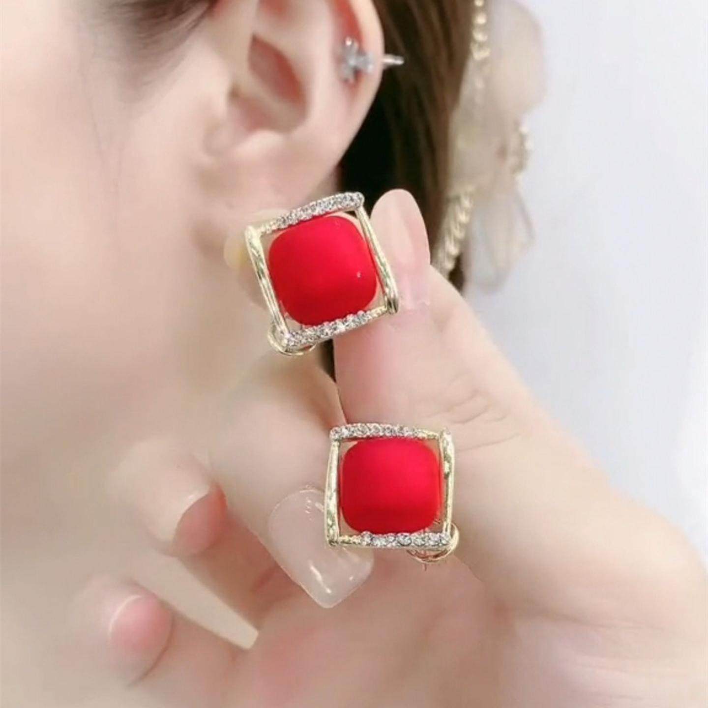 2026新款银耳环925银针红色方块耳钉个性镶钻轻奢高级感耳饰正品,饰品/流行首饰/时尚饰品新,银饰耳饰,淘宝优惠券,粉丝福利购,淘宝优惠卷