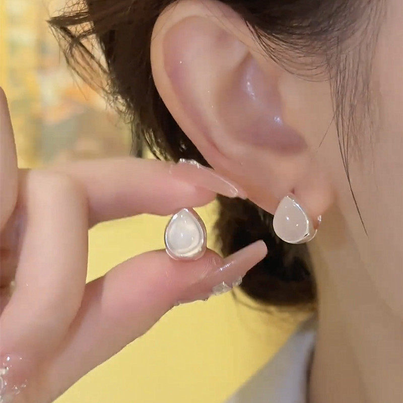 耳环925银针女正品小众设计感冰透猫眼石双面水滴耳扣精致百搭999,饰品/流行首饰/时尚饰品新,耳环,淘宝优惠券,粉丝福利购,淘宝优惠卷