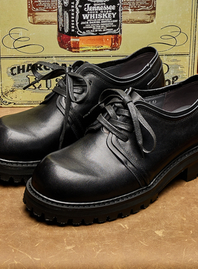 德比休闲皮鞋黑色男士潮厚底时尚秋季百搭真皮英伦风系带低帮E333