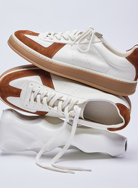 夏季男士时尚复古德训鞋休闲老钱风软底轻便百搭系带小众鞋E338