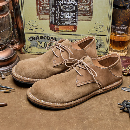 夏季牛皮鞋底休闲皮鞋轻便德比鞋百搭日常勃肯鞋软底英伦低帮E368