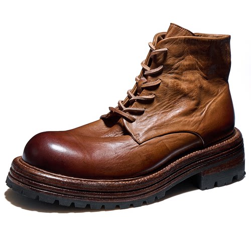 男士真皮厚底短靴马皮复古棕色英伦百搭潮秋冬马丁靴高帮鞋E246