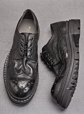 休闲厚底鞋黑色布洛克雕花商务正装休闲皮男鞋男款上午皮鞋E127