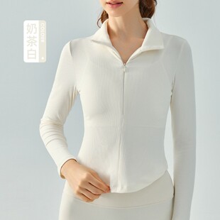 隐藏半拉链瑜伽服长袖女秋翻领运动上衣T恤修身显瘦跑步健身弹力