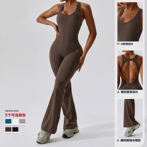 速干紧身空中瑜伽服舞蹈运动健身提臀收腹微喇连体美背带胸垫一体