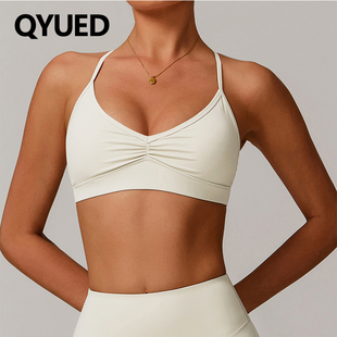 聚拢瑜伽文胸缩V领褶设计交叉美背内衣跑步运动健身背心防震磨毛