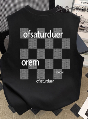 美式复古oersize纯棉背心男款夏季宽松运动无袖坎肩t恤健身上衣服