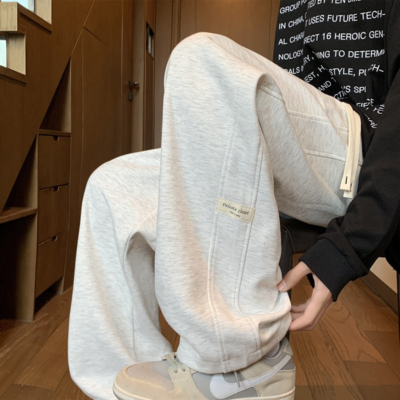 高级感裤子男款秋季百搭学生休闲阔腿直筒长裤青少年加绒加厚卫裤