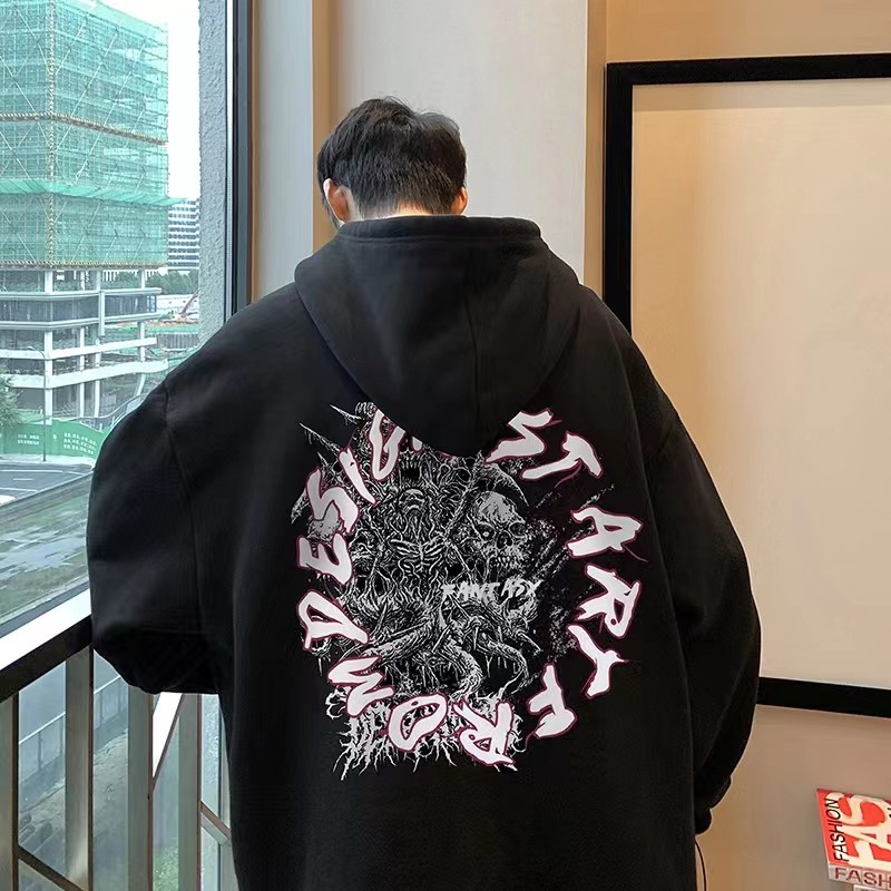 美式卫衣男连帽高街外套男秋冬