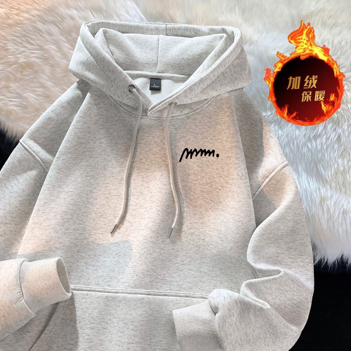 灰色重磅连帽卫衣男女秋冬外套潮