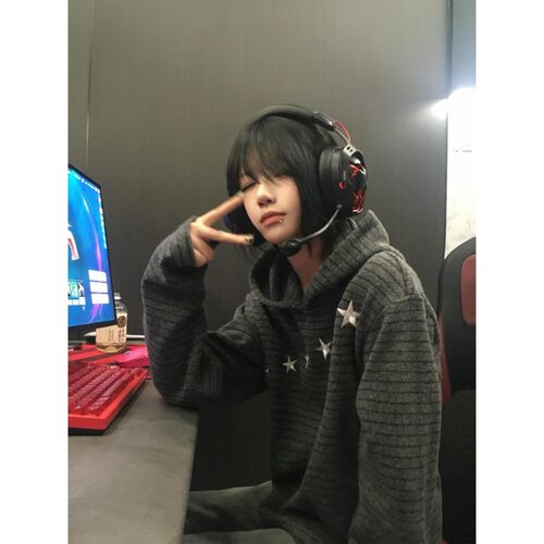 重磅星星条纹连帽卫衣男女同款秋冬慵懒风百搭休闲上衣潮bf港风潮