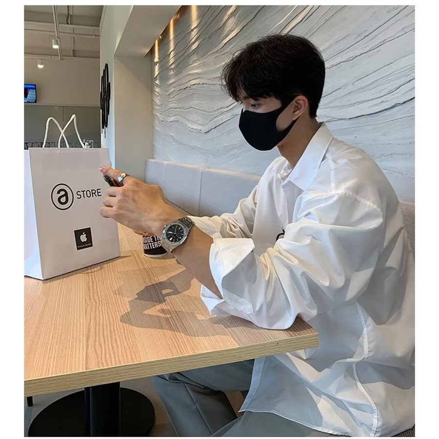 纯白色cityboy廓形衬衫长袖男款春秋潮牌痞帅高级感西装内搭衬衣