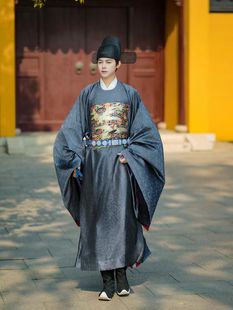 出租男款汉服仙鹤明制仿妆花纱汉服圆领袍补服婚服父亲主持人拍照