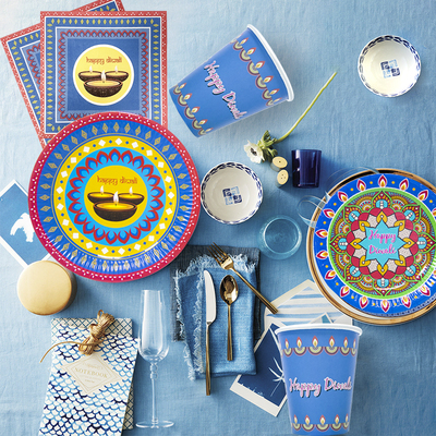 排灯节万灯节一次性餐具纸盘纸杯纸巾Diwali派对聚会餐套装