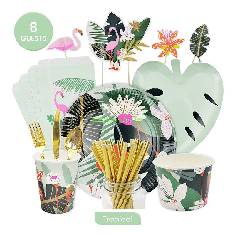 热带花朵树叶火烈鸟主题生日派对成人装饰一次性餐具纸盘纸杯纸巾,节庆用品/礼品,节日装扮用品,淘宝优惠券,粉丝福利购,淘宝优惠卷
