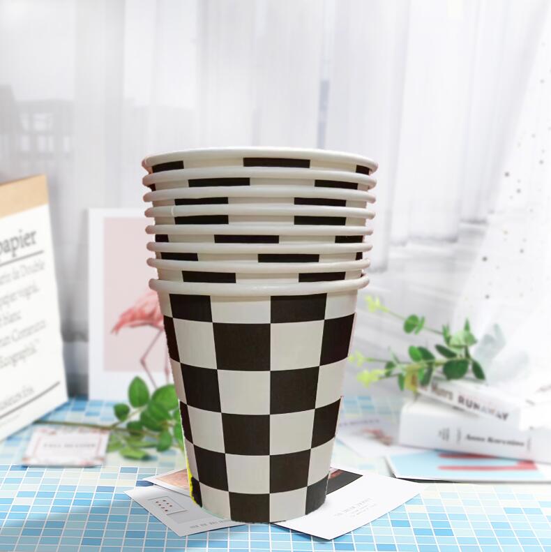 黑白方格一次性纸杯节日派对聚会野餐用一次性纸杯8个9oz