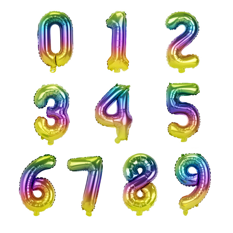 彩虹渐变数字0-9自选铝膜气球