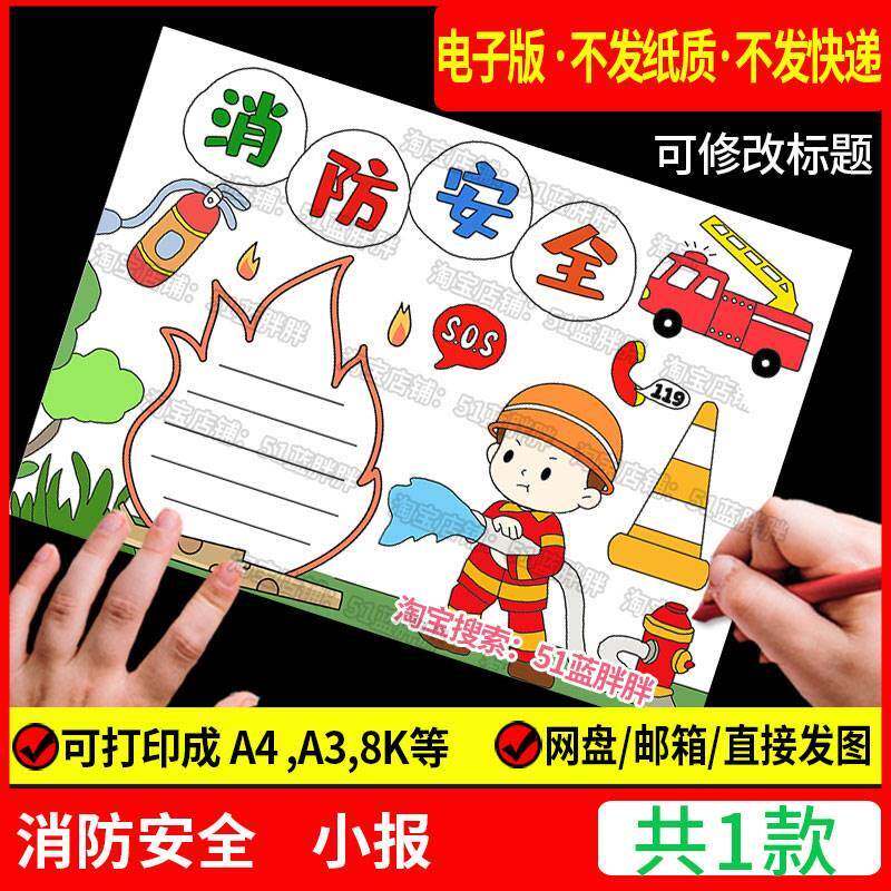 消防安全手抄报模板主题伴我行是小小消防员119教育电子版防灾减