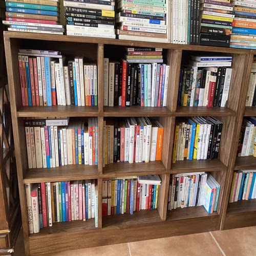 纯实木书架胡桃色格子原木榫卯组合收纳柜落地储物多层置物矮书架