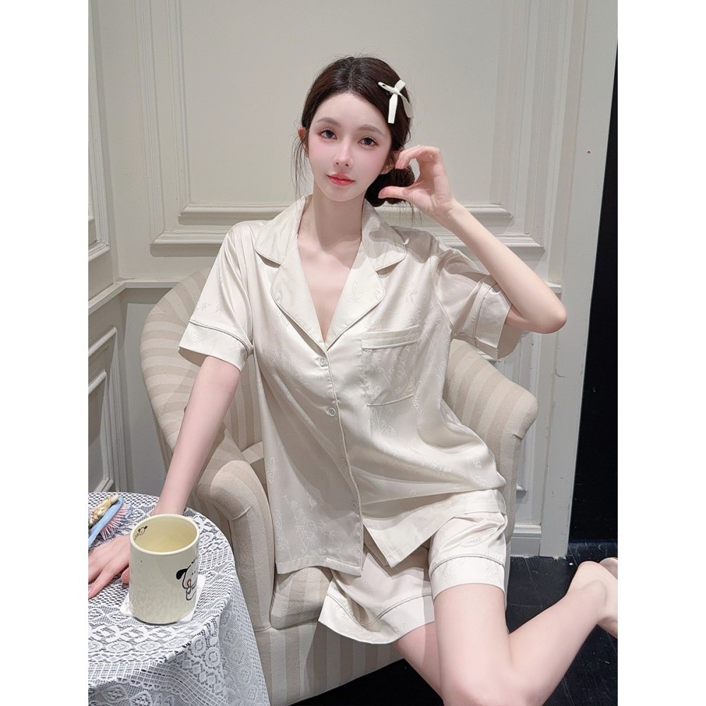 夏天冰丝睡衣女款夏季短袖短裤套装2025新款网红爆款家居服可外穿