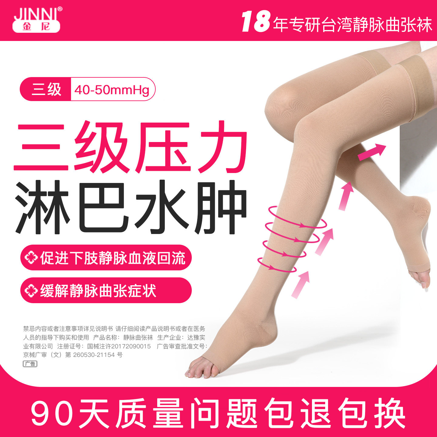 金尼进口静脉曲张医用弹力袜官方三级医疗型术后淋巴水肿压力袜X