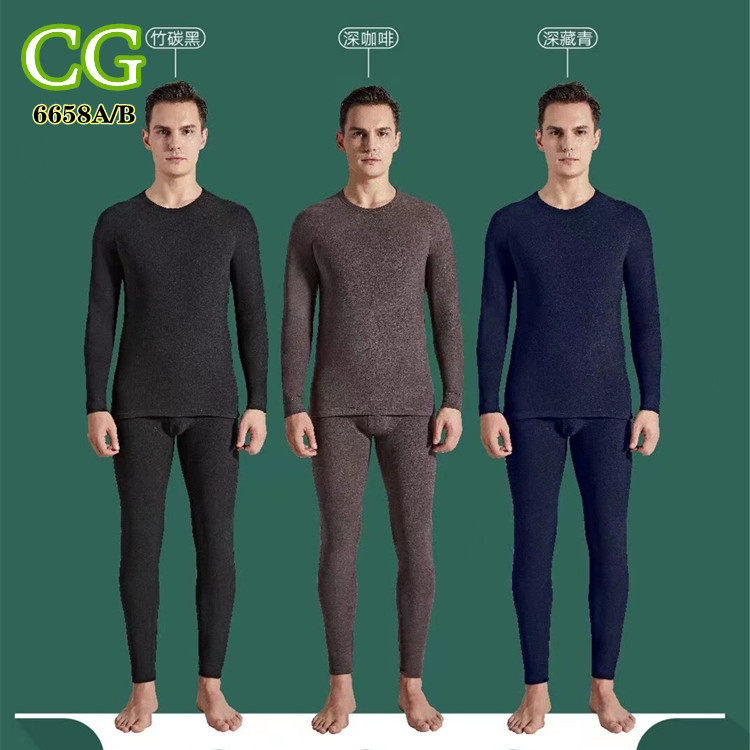 CG男士圆领厚云蚕丝圆领加厚磨绒保暖内衣上衣纯色打底长袖衫6658