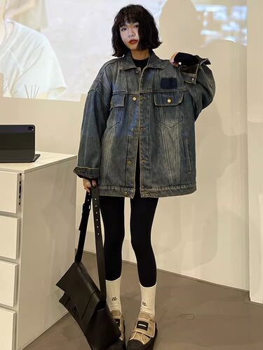 bf风男女同款复古蓝牛仔外套上衣