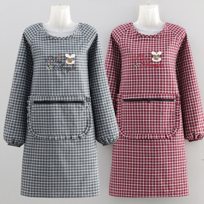 韩版长袖罩衣女防污耐磨围裙厨房家用成人透气餐饮上班工作服耐脏