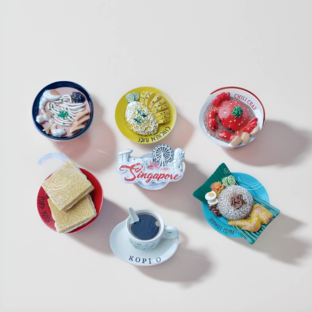现货新加坡纪念品小礼品新加坡本土特色美食彩瓷彩绘浮雕3d冰箱贴