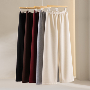流畅线条秋冬直筒裤 一片式 剪裁醋酸羊毛混纺宽松显瘦松紧腰阔腿裤