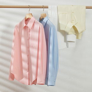 特价清仓 马卡龙色系高支高密长绒棉宽松显瘦设计感别致长袖衬衫