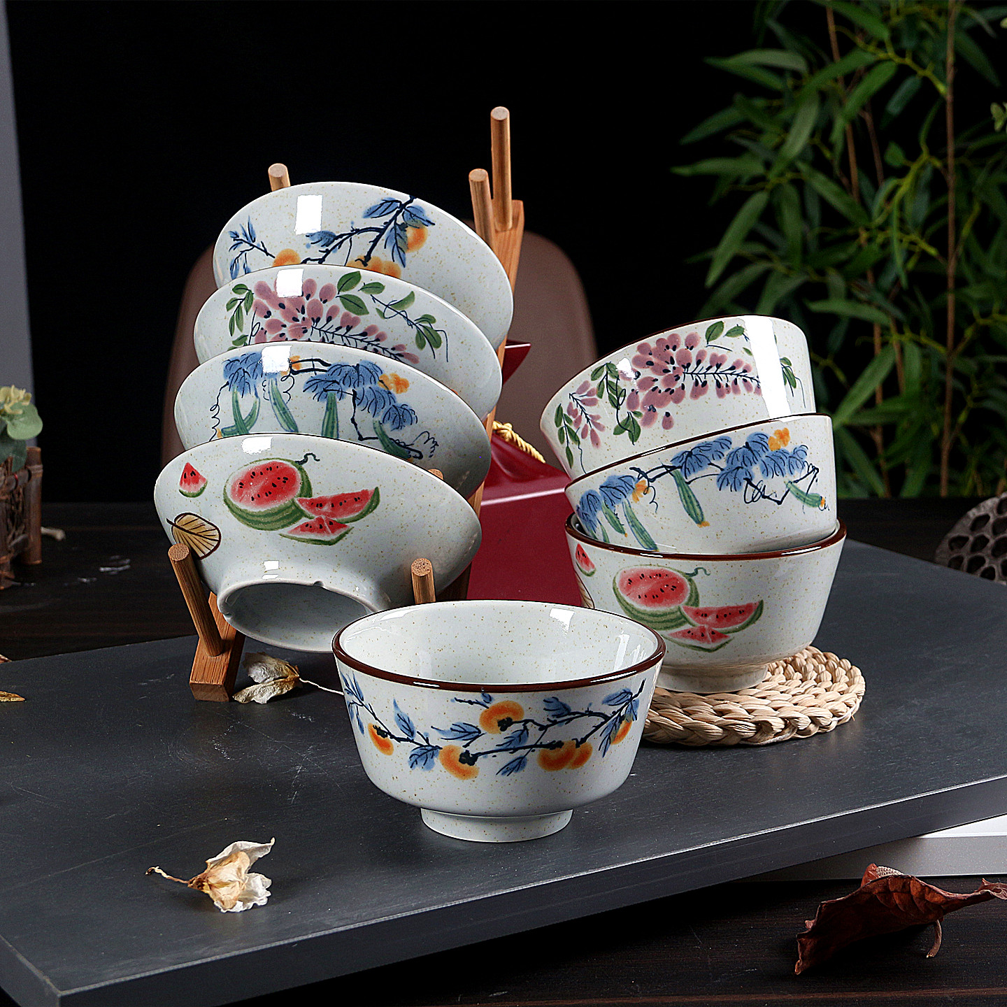 新款陶瓷中式釉下彩碗套装