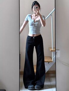 t恤女夏配牛仔裤 纯欲纽扣方领正肩短袖 两件套 美式 2026新款