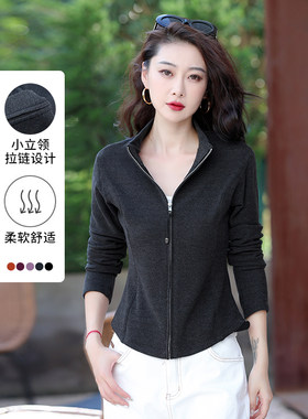女秋百搭修身开衫拉链短外套潮