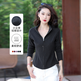 欧货双面德绒加厚保暖立领卫衣T恤女秋百搭修身开衫拉链短外套潮