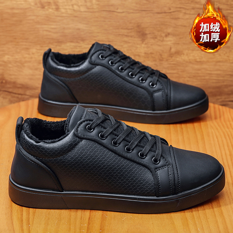 防水冬季25新款加绒加厚男士全黑板鞋韩版时尚保暖棉鞋百搭男鞋子