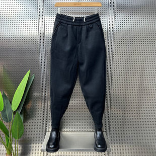 加绒毛呢小脚裤 哈伦裤 男黑色百搭休闲裤 宽松痞帅长裤 男士 秋冬新款