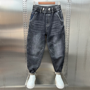 2025秋冬季加绒牛仔裤男宽松裤子男潮牌小脚裤潮流哈伦裤弹力长裤