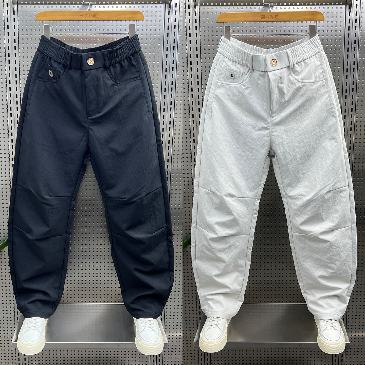 2025秋冬新款纯色拼接休闲裤男潮流宽松直筒运动裤时尚百搭弯刀裤