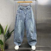 潮流痞帅长裤 美式 宽松直筒裤 男2026春秋新款 子 复古水洗弯刀牛仔裤