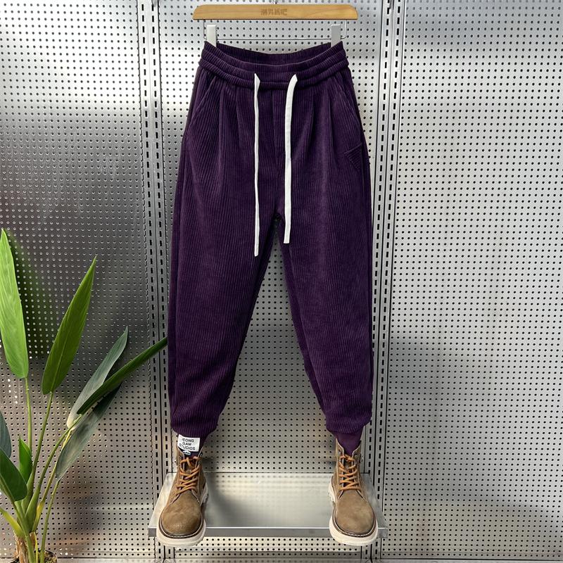 时尚刺绣休闲裤男士2025春季新款宽松束脚条绒裤灯芯绒小脚裤卫裤