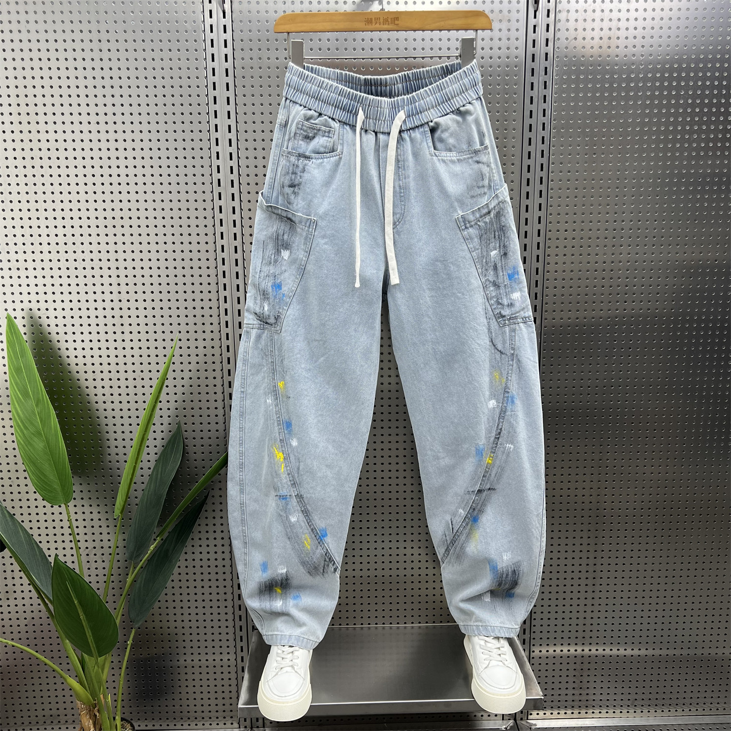 美式街头风彩色刷漆拼接牛仔裤男2026春季宽松直筒休闲裤百搭裤子