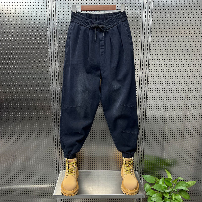 2025秋冬新款裤子男宽松牛仔裤潮牌掐褶束脚哈伦裤网红时尚老爹裤,男装,牛仔裤,淘宝优惠券,粉丝福利购,淘宝优惠卷
